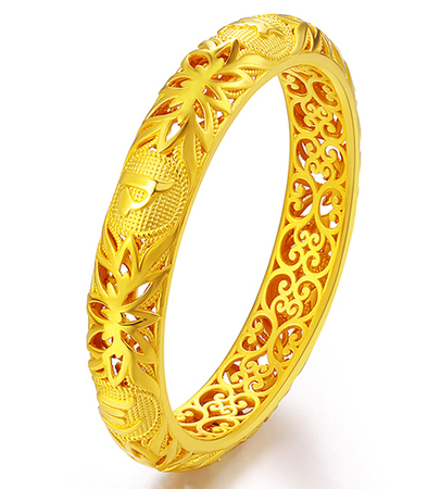 3D硬金古法花丝手镯六字真言足金999手饰妈妈长辈礼物