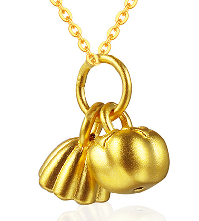 3D硬金莲子柿子手串足金999吊坠黄金时尚项链送女儿生日珠宝首饰